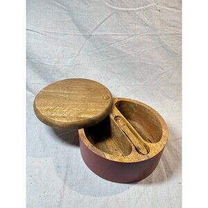 Round Wood Divided Salt Box With 2 Mini Wood Spoons By Latina